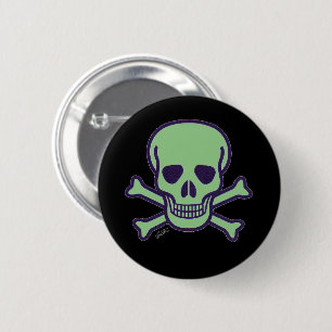Badge Rond 5 Cm Bouton Vert crâne