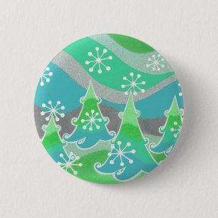 Badge Rond 5 Cm Bouton vert des arbres d'hiver