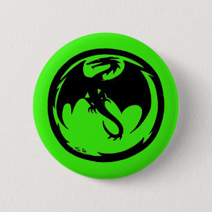 Badge Rond 5 Cm Bouton vert Dragon noir