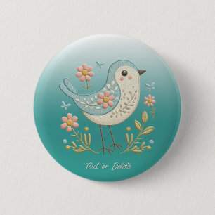 Badge Rond 5 Cm Bouton vert Petit Oiseau Floral