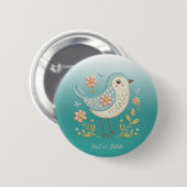 Badge Rond 5 Cm Bouton vert Petit Oiseau Floral (Devant & derrière)