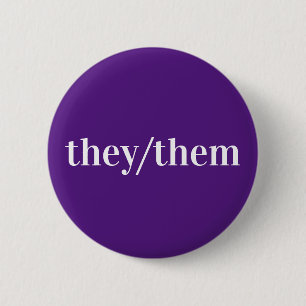Badge Rond 5 Cm Bouton Violet Blanc Pronoun Ils/Eux