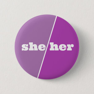 Badge Rond 5 Cm Bouton Violet Pronoun Elle/Elle