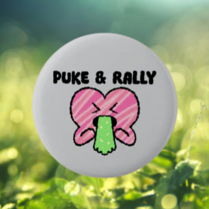 Badge Rond 5 Cm Bouton vomir et rallye   Édition Party Cœur Rose