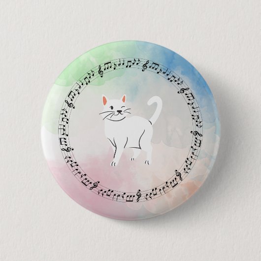 Badge Rond 5 Cm Bouton Watercolor Music Cat (Devant)