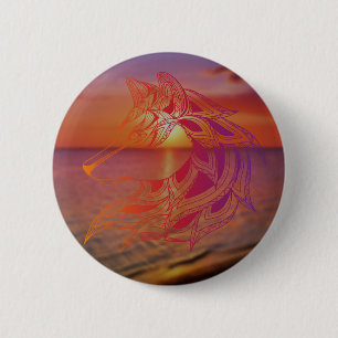 Badge Rond 5 Cm Bouton Wolf Sunset