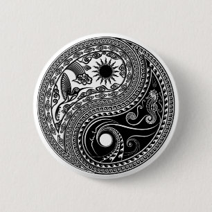 Badge Rond 5 Cm Bouton Yin et Yang 3D