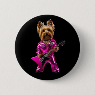 Badge Rond 5 Cm Bouton Yorkie Rock Star