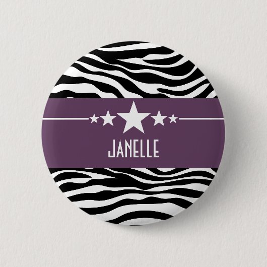 Badge Rond 5 Cm Bouton Zebra de l'étoile pourpre Sassy (Devant)