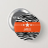 Badge Rond 5 Cm Bouton Zebra Star Sassy Orange (Devant & derrière)