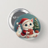 Badge Rond 5 Cm Boutons blancs de chat de Noël (Devant & derrière)