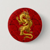 Badge Rond 5 Cm Boutons chinois Lucky Gold Dragon (Devant)