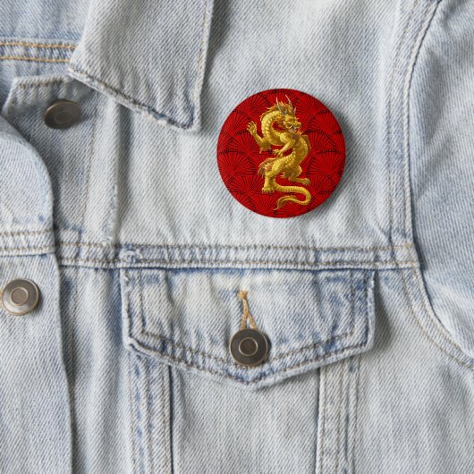 Badge Rond 5 Cm Boutons chinois Lucky Gold Dragon (En situation)