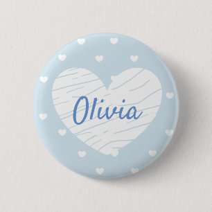Badge Rond 5 Cm Boutons de balise de nom personnalisé Coeurs bleu