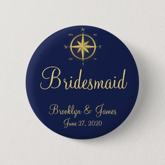 Badge Rond 5 Cm Boutons de mariage bleu marine (Devant)