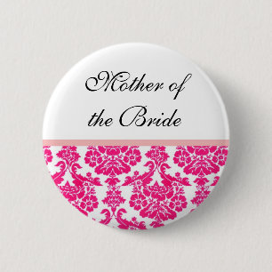 Badge Rond 5 Cm boutons de mariage en damas rose