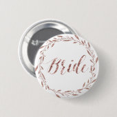 Badge Rond 5 Cm Boutons de mariage Gold Foil rose Wreath Bride (Devant & derrière)