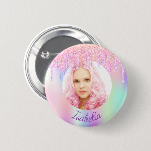 Badge Rond 5 Cm Boutons de parties scintillant rose violet bouton  (Devant & derrière)