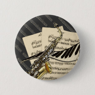 Badge Rond 5 Cm Boutons de saxophone et de musique de piano