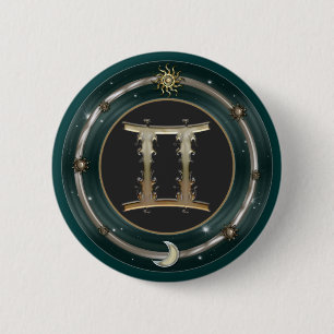 Badge Rond 5 Cm Boutons de signe de zodiaque de Gémeaux