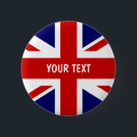 Badge Rond 5 Cm Boutons du drapeau britannique | Union Jack person<br><div class="desc">Boutons du drapeau britannique | Union Jack personnalisée. Idée cadeau la moins chère pour les fêtes nationales et royales. Couleurs anglo-rouges blanches et bleues. Texte personnalisable.</div>