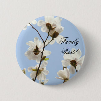 Badge Rond 5 Cm Boutons Family First ! Fleurs de Magnolia Bleu Cie