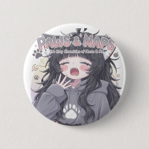Badge Rond 5 Cm Boutons Fille Anime Mignonne Bâillant Paws & Naps