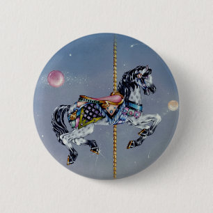 Badge Rond 5 Cm Boutons, goupilles - cheval gris de carrousel de