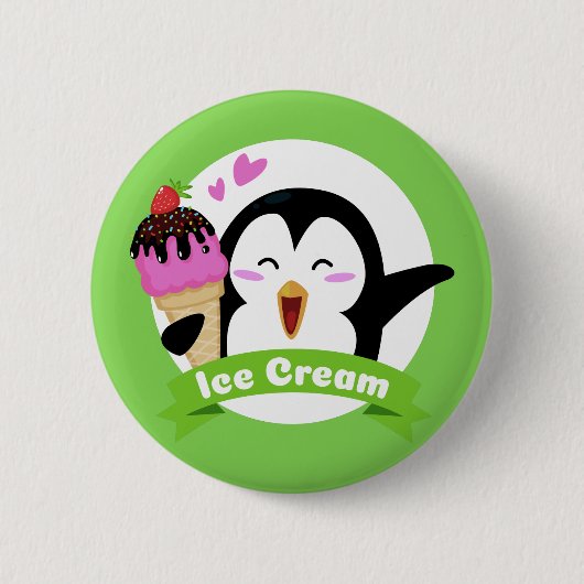 Badge Rond 5 Cm Boutons Pingouin crème glacée (Devant)