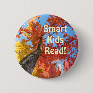 Badge Rond 5 Cm Boutons Smart Kids Read! feuilles d'arbre d'automn