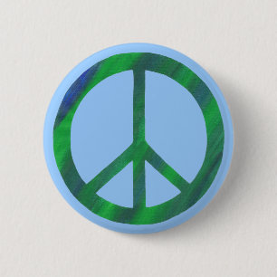 Badge Rond 5 Cm Boutons vert-bleu mélangés de signe de paix