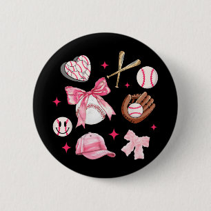 Badge Rond 5 Cm Bow Baseball Maman Pink Bow Fête des mères Filles 