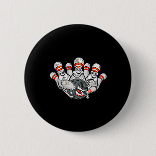 Badge Rond 5 Cm Bowler caricaturé Peur Bowling Pins Drôle Sport Ha
