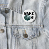 Badge Rond 5 Cm Bowling Ball Leopard Turquoise (En situation)
