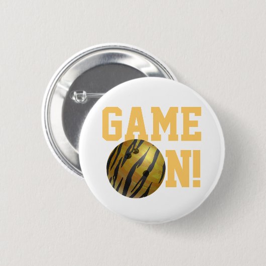 Badge Rond 5 Cm Bowling Ball Tiger Jaune (Devant & derrière)