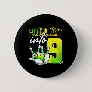 Badge Rond 5 Cm Bowling Party Rolling dans 9 9e anniversaire fille