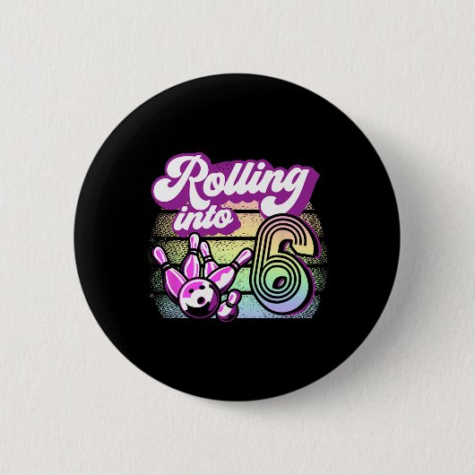 Badge Rond 5 Cm Bowling Party Rolling En 6 Bowling Anniversaire (Devant)