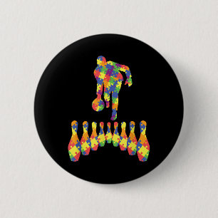 Badge Rond 5 Cm Bowling Sensibilisation sur l'autisme Tee Pour Sen