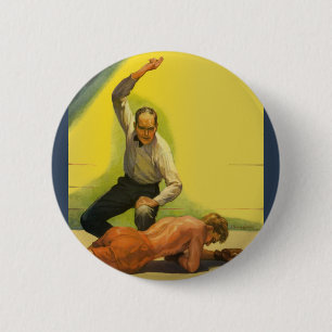 Badge Rond 5 Cm Boxe sportive vintage, arbitre avec knock-out de b