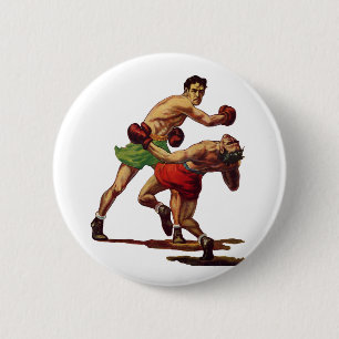 Badge Rond 5 Cm Boxe sportive vintage, Boxers dans un combat