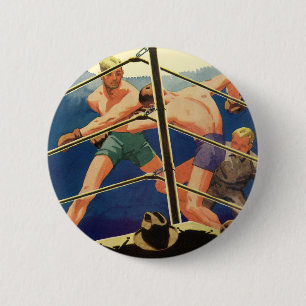 Badge Rond 5 Cm Boxe sportive vintage, boxeurs pendant un match
