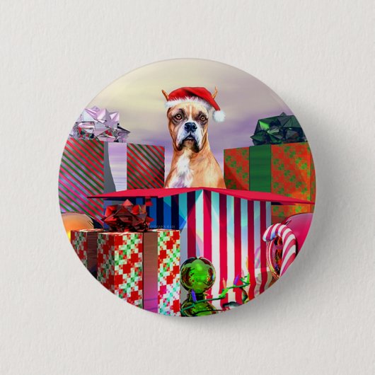 Badge Rond 5 Cm Boxer Noël Surprise (Devant)