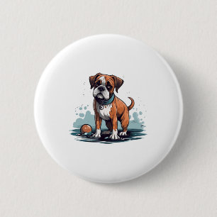 Badge Rond 5 Cm Boxer PupArt Design - Graphique de Chien Drôle