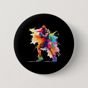 Badge Rond 5 Cm Boxeur Homme Boxe Peinture Éclaboussure Kickboxeur