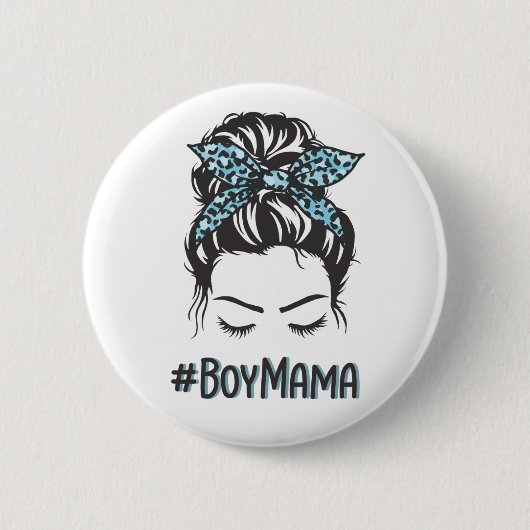 Badge Rond 5 Cm Boy Mama Messy Bun Boy Maman Cadeaux (Devant)