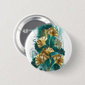 Badge Rond 5 Cm Branche avec Feuilles d'or Ginko Biloba (Devant & derrière)