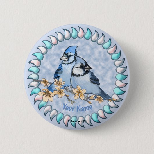 Badge Rond 5 Cm Branche Blue Jay (Devant)