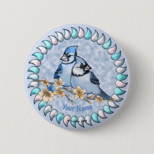 Badge Rond 5 Cm Branche Geai bleu (Devant)