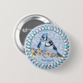 Badge Rond 5 Cm Branche Geai bleu (Devant & derrière)