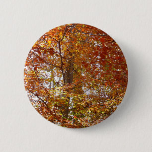 Badge Rond 5 Cm Branches de feuilles orange Nature automnale